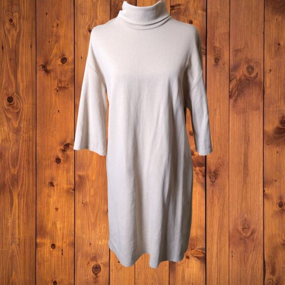 Zara Dresses & Skirts - ZARA Women's Small 3/4 Sleeve Beige Turtleneck Dress Neutral Casual Classic NEW